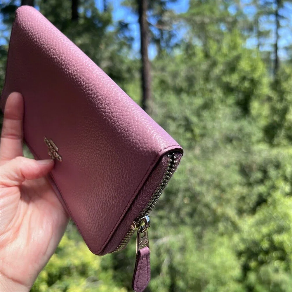 COACH Long Zip-Around Wallet Pink/Purple Pebble Leather Silver Hardware AUTHENTC